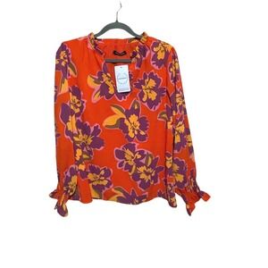 MASCOMODA Floral Blouse Medium NWT Boho Chic Romantic Ruffle Sleeve